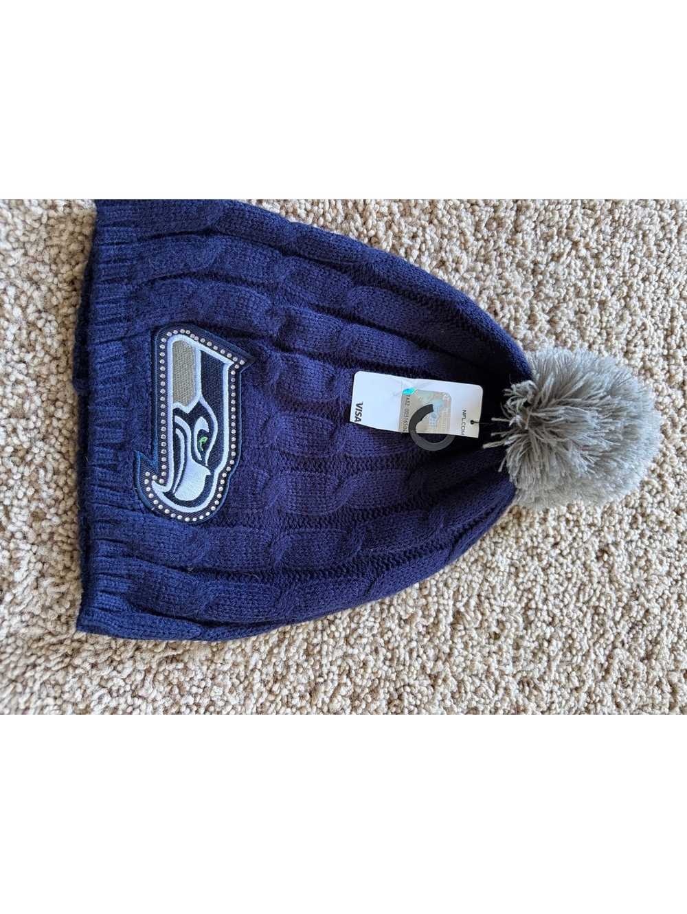 New Seattle Seahawks Knit Beanie Hat with Pom | Navy Blue Cuffed Winter Cap NFL